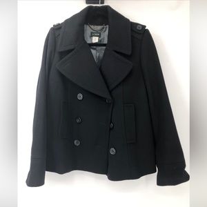 **SOLD** J Crew Women's 100% Wool Black Pea Coat Double Breasted Size 10